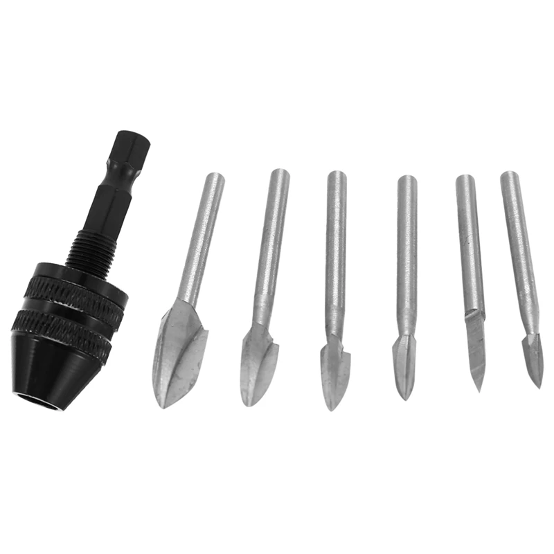 

7Pcs Wood Carving Bits, 1/8Inchshank HSS Engraving Drill Tool Wood Crafts Grinding Accessories With 4486 Chuck