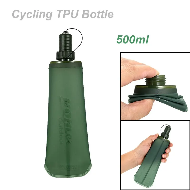 Folding Water Bottle 500ml TPU Outdoor Sport Bottle for Running Camping Hiking Bicycle Fitness Water Bag