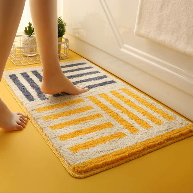 Thick Fluff Fiber Bath Mat Stripe High-hair Bathroom Toilet Entrance Door  Absorbent Floor Mat Non