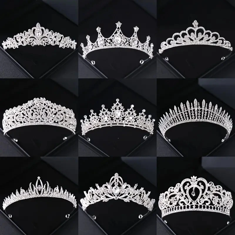 Silberne Kristall Braut Tiara und Krone Stirnband für Frauen Braut Party Strass Abschluss ball Diadem Hochzeit Braut Haarschmuck – Detail 1