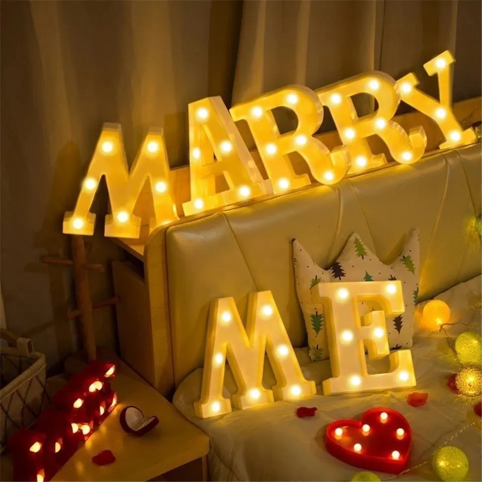 26 Letter Luminous Lamp LED Alphabet Battery Powered Night Light Christmas Wedding Birthday Party Decoration Ambience Lights