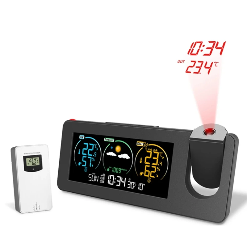 

ZX3538 New Electronic Projection Clock Weather Station Weather Forecast Temperature And Humidity Digital Alarm Clock Durable