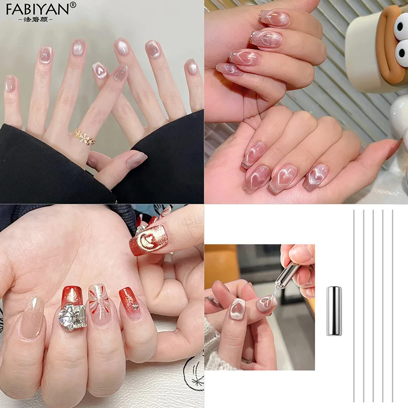 Cylindrical Cat Eye Nail Magnet Set With Iron Wire Nail Tools Cat Eye Magnetic Tool Effect Heart Shape/Cat Paw/Ingot