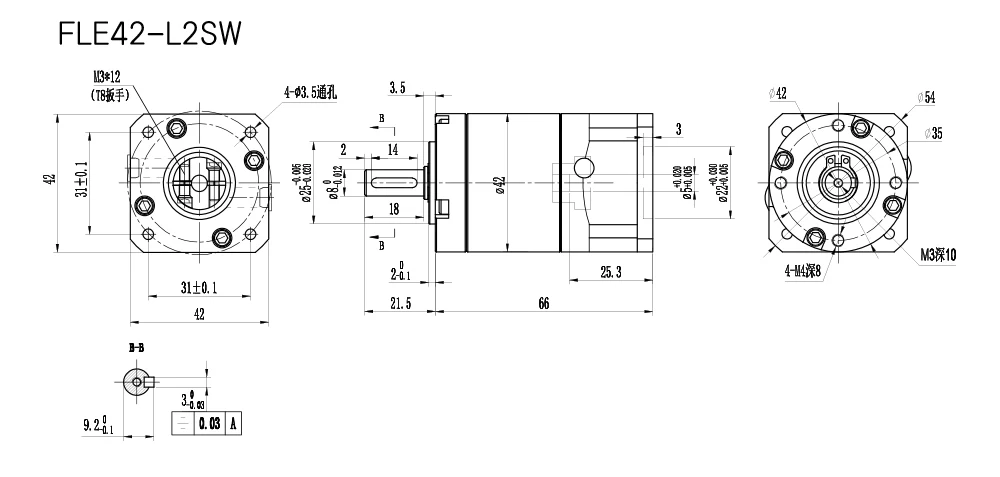 Description Picture 6 of itemHigh Precision Planetary FLE42-LSW Gearbox Speed Reducer for Nema17 42 Stepper Motor ratio 4/5/10/20/25/50 input 5mm output 8