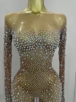 Luxury Sparkly Rhinestones Sexy Mesh See Through Bodycon Jumpsuit Women Birthday Gown Women Bar Nightclub Dancer Stage Outfit - Image 5
