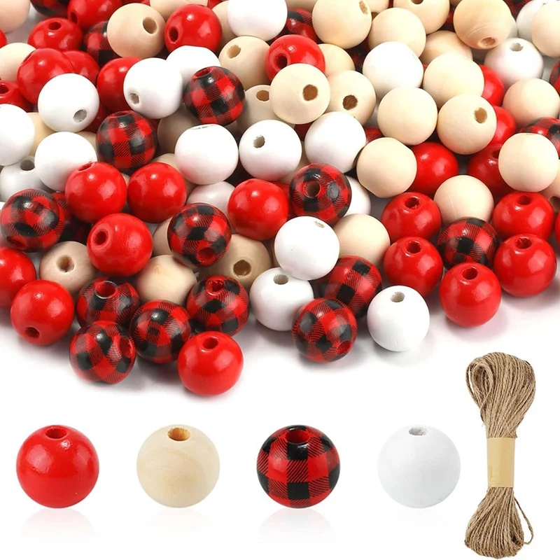 

200PCS Christmas Wooden Beads For Crafts, 16Mm Wood Beads With Holes For Garland Jewelry Making Party Holiday Decor Easy Install