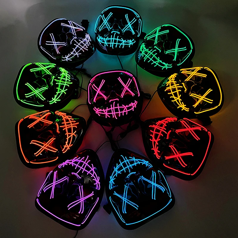 Halloween Luminous Neon Mask Led Mask Masque Masquerade Glow In The Dark Purge Masks Cosplay Costume Supplies masquerade mask full face mask half face mask