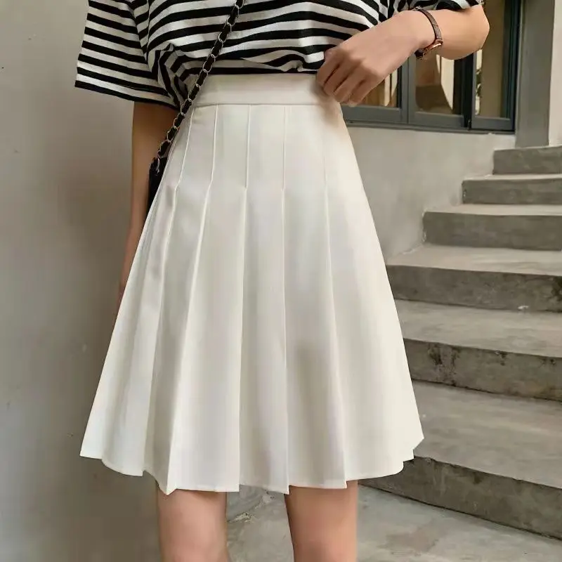 white skirt Skirts Pleated Women High Waist Summer Knee-length Preppy Style Harajuku 3XL Plus Size Chic Street School Cosplay Casual Female mini skirts for women