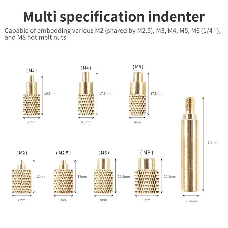 Heat Insert Nut Iron Tip TS100 Soldering Iron Tip Insert Internal Thread Head M2-M8 Brass Hot Melt Insert Nut Insertion Kit image 6