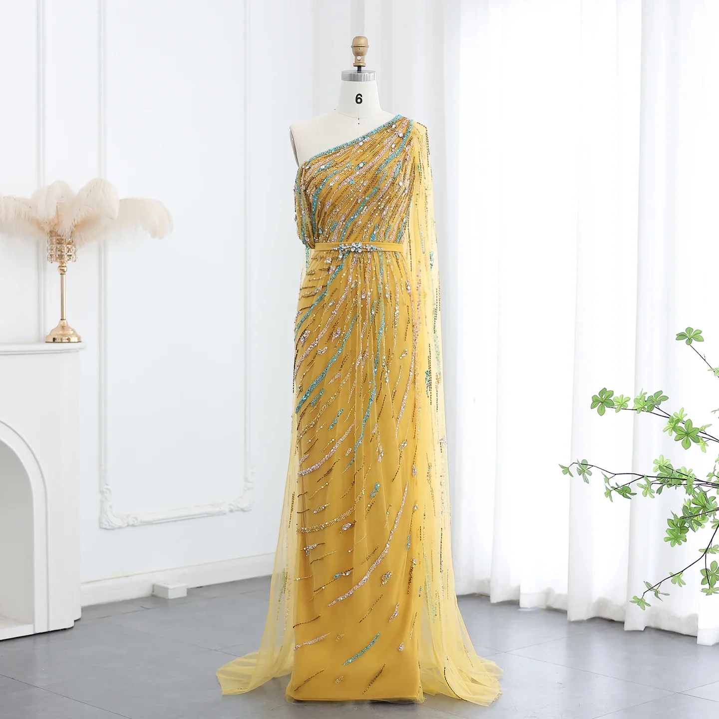 gold color dress for wedding guest Long Sleeve Sparkly Wedding Guest Dress | V-neck Midi main image 0