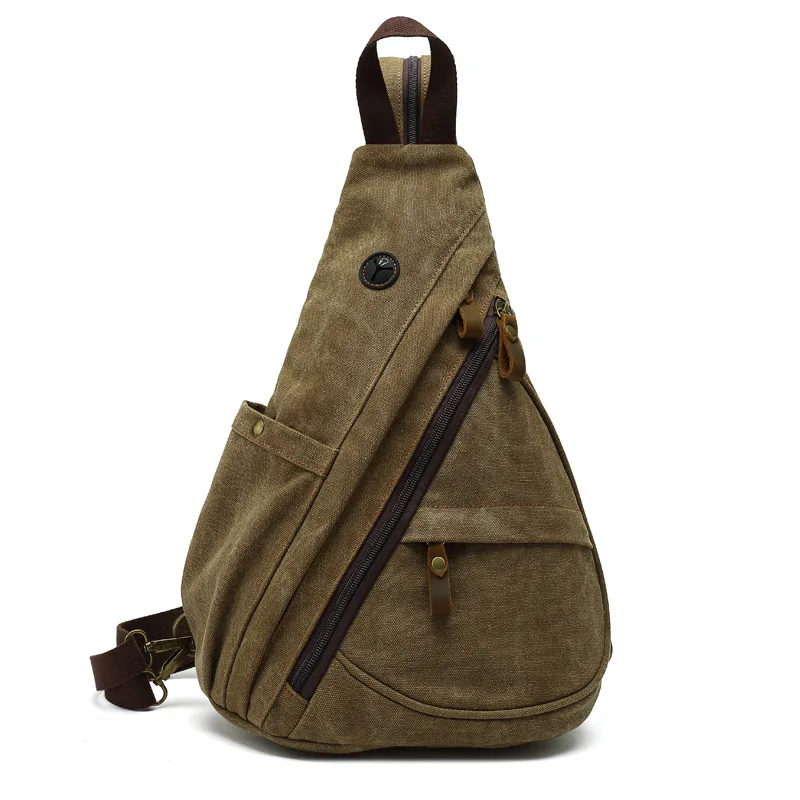 New Men's Canvas Chest Bag Large Capacity Leisure Men's Bag Single Shoulder Messenger Bag Multi Functional Back Backpack