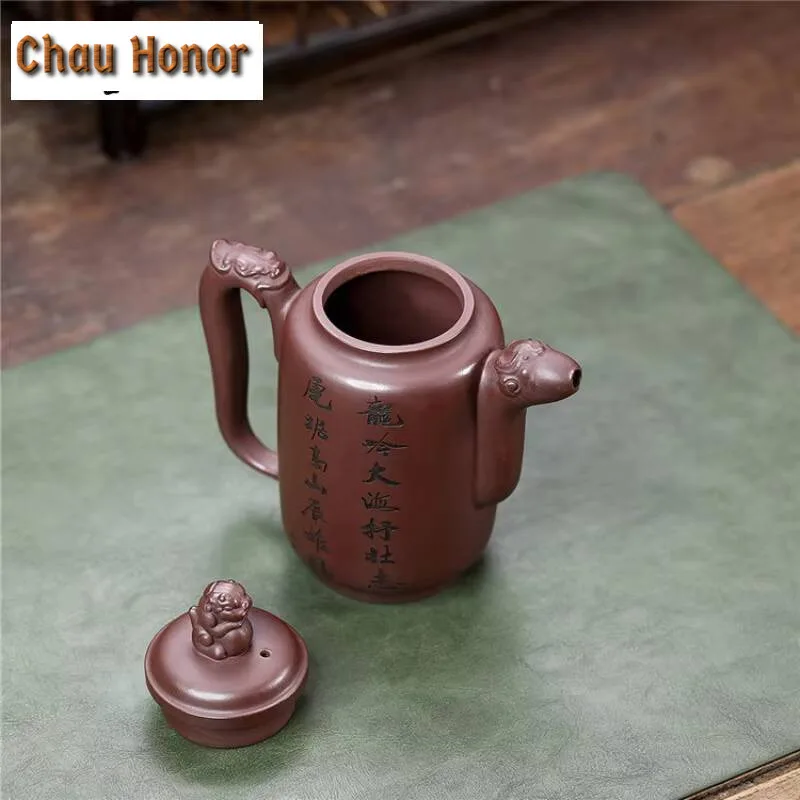 320ml Traditional Yixing Purple Clay Teapots Handmade Sculpture Dragon Pot Raw Ore Mud Infuser Kettle Zisha Tea Set Accessories