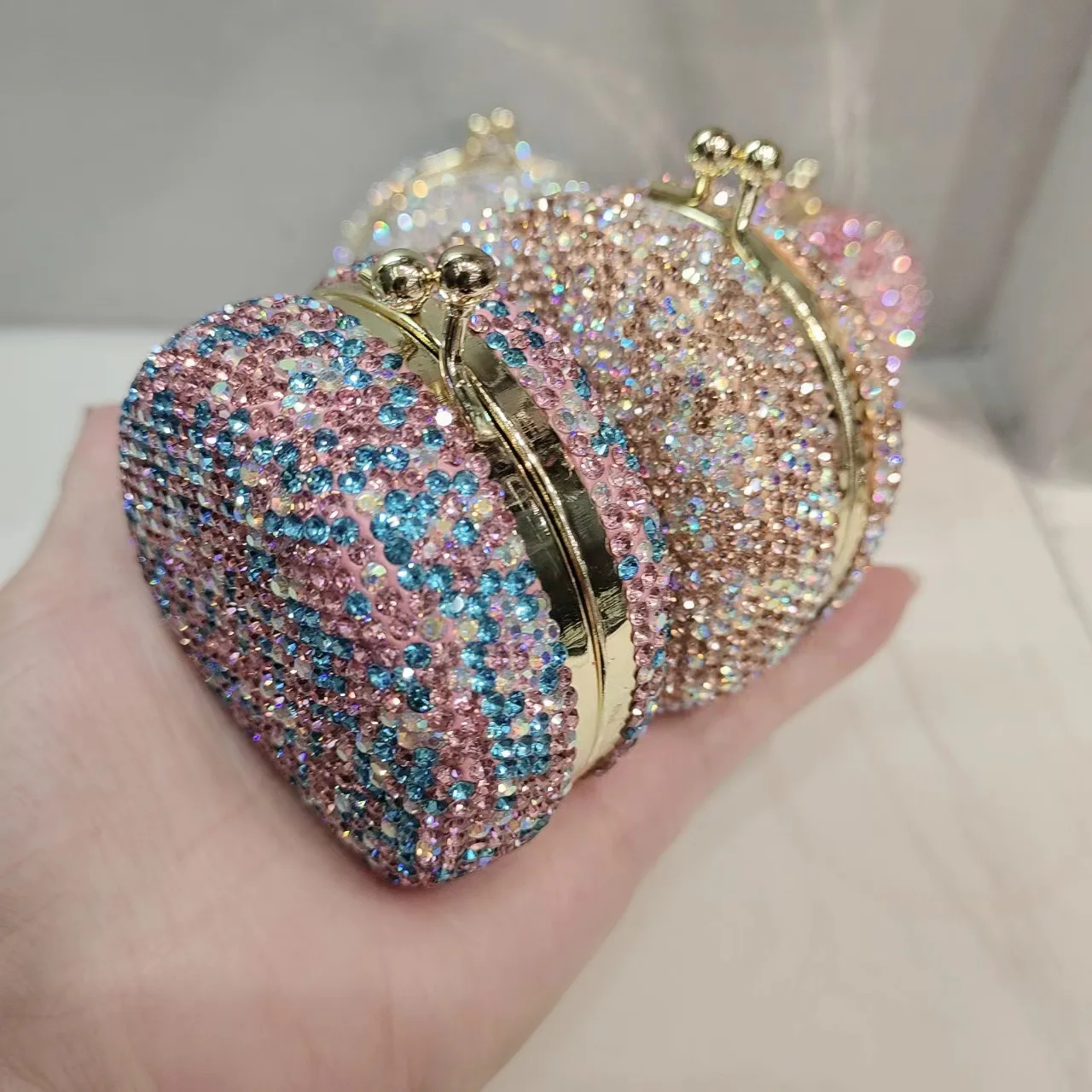 Luxury Mini Rhinestones Jewelry Box With Mirror Travel Portable