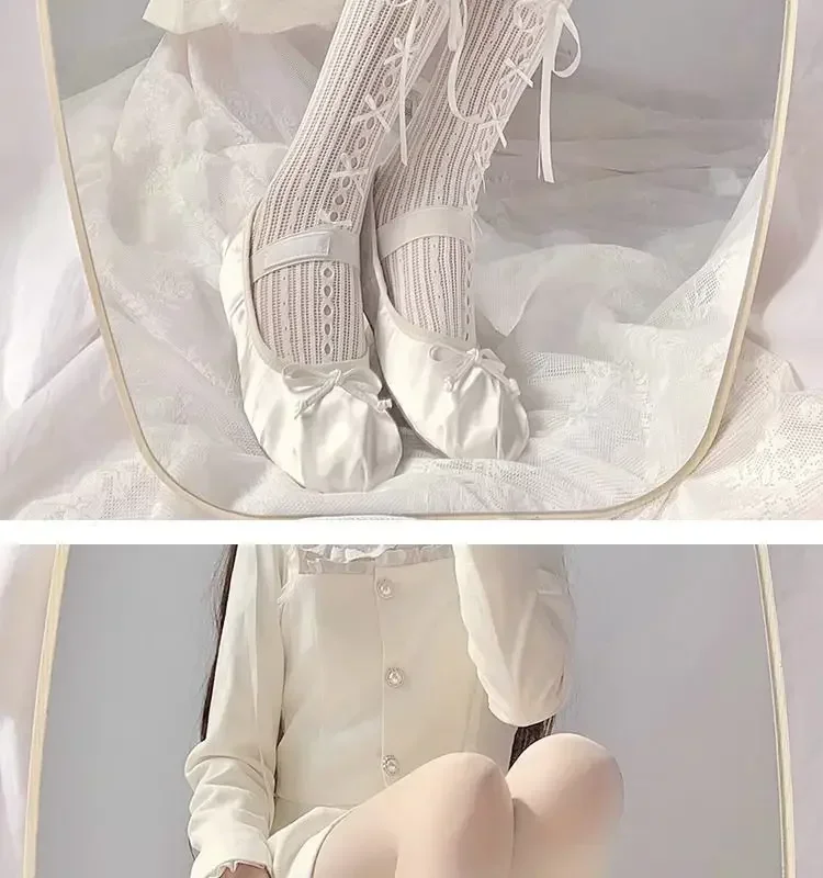Fliege Strumpf Hohle Spitze Gestreift Y2K Lolita Socke Band Schleifen Krawatte Lange Knielange Socken Ballett Stil Riemen Schleife JK Socke – Detail 2
