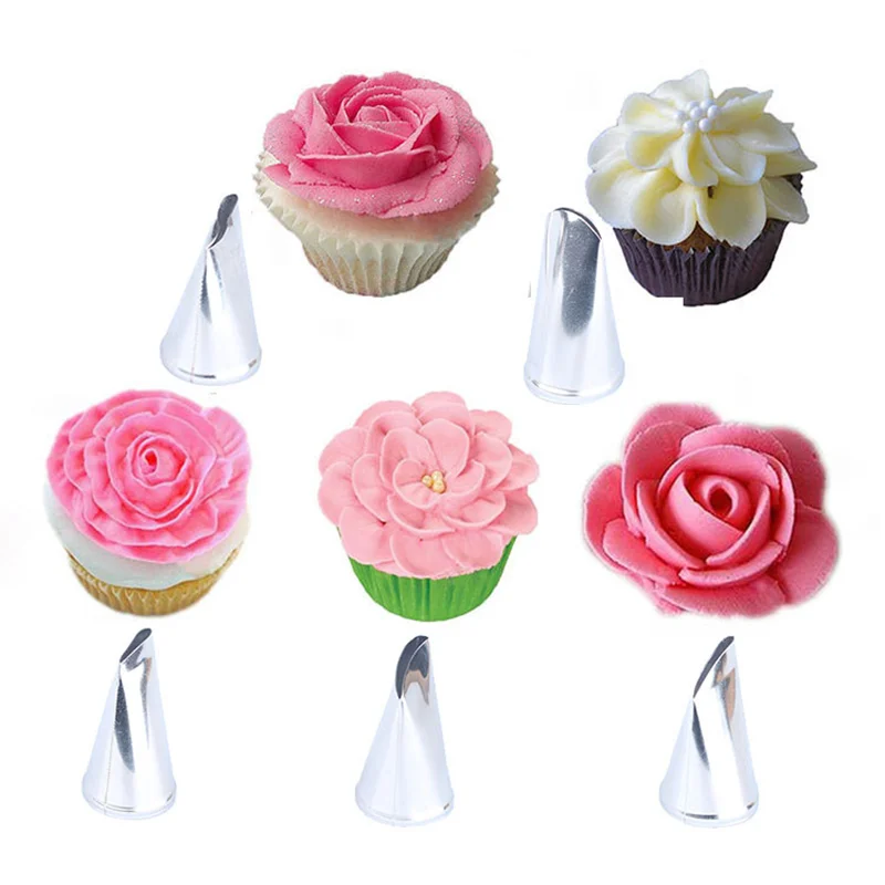7Pcs/set Flower Scissor + Cake Tray + 5pcs Tulips Rose Nozzle Nail Decor Lifter Kitchen Fondant Cream Transfer Baking Pastry