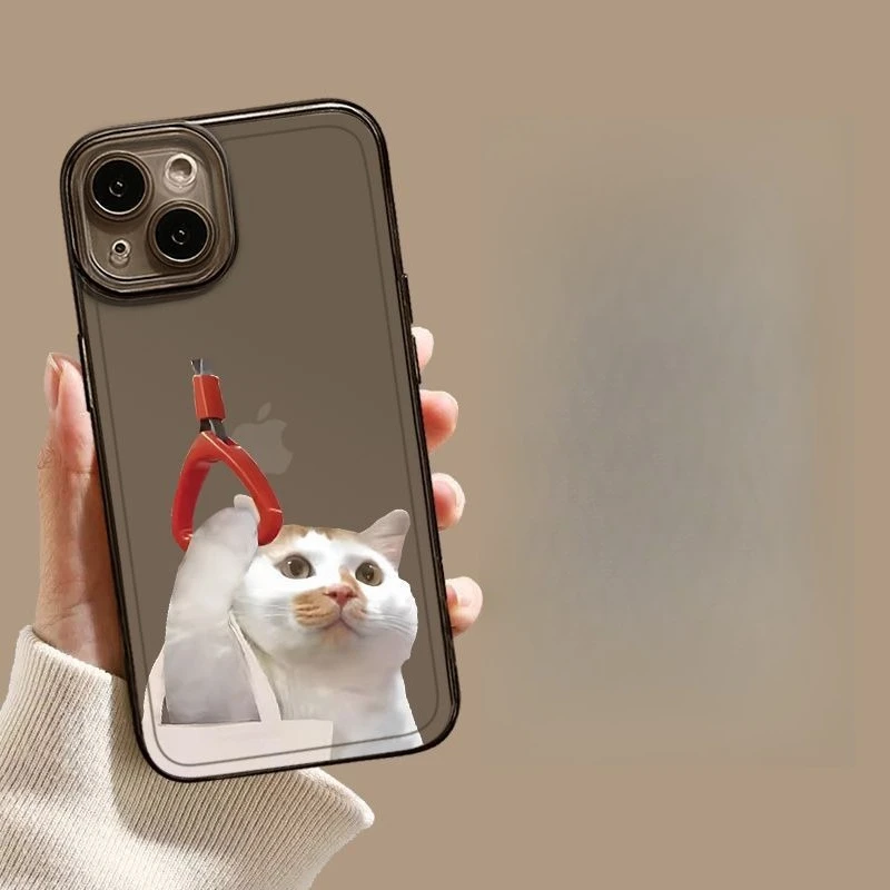 Black Clear Phone Case with Funny Working Cat Design - Cute and Stylish Cover
