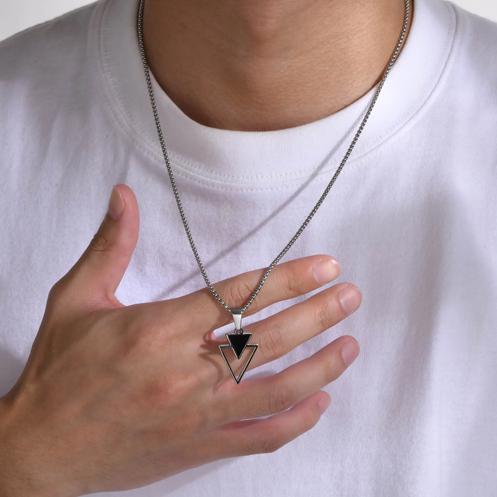 Vnox New Fashion Triangle Pendant Necklace for Men Boys