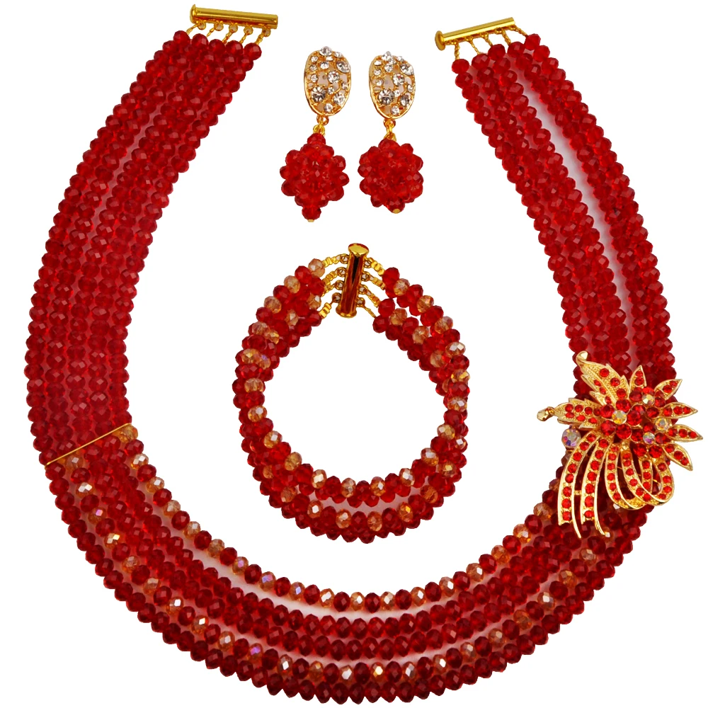 

Red and Gold AB African Beads Jewelry Set Crystal Costume Necklace