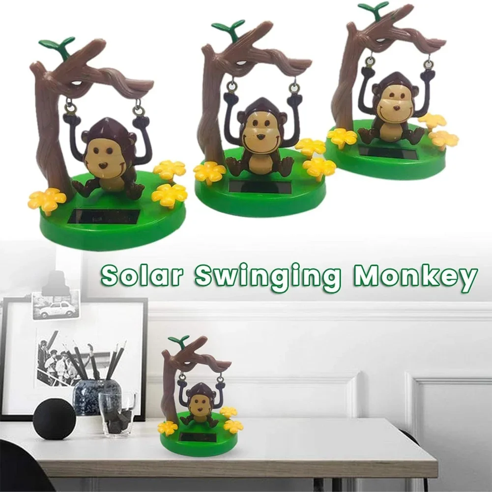 Solar Car Toy Solar Powered Swing Monkey Cute Car Dashboard Bobblehead for Car Interior Decoration