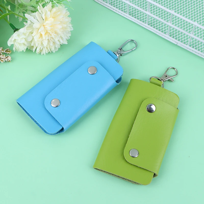 1Pc Portable PU Leather Housekeeper Holders Car Key Holder Bag Case Unisex Wallet Cover Simple Solid Color Storage Bag