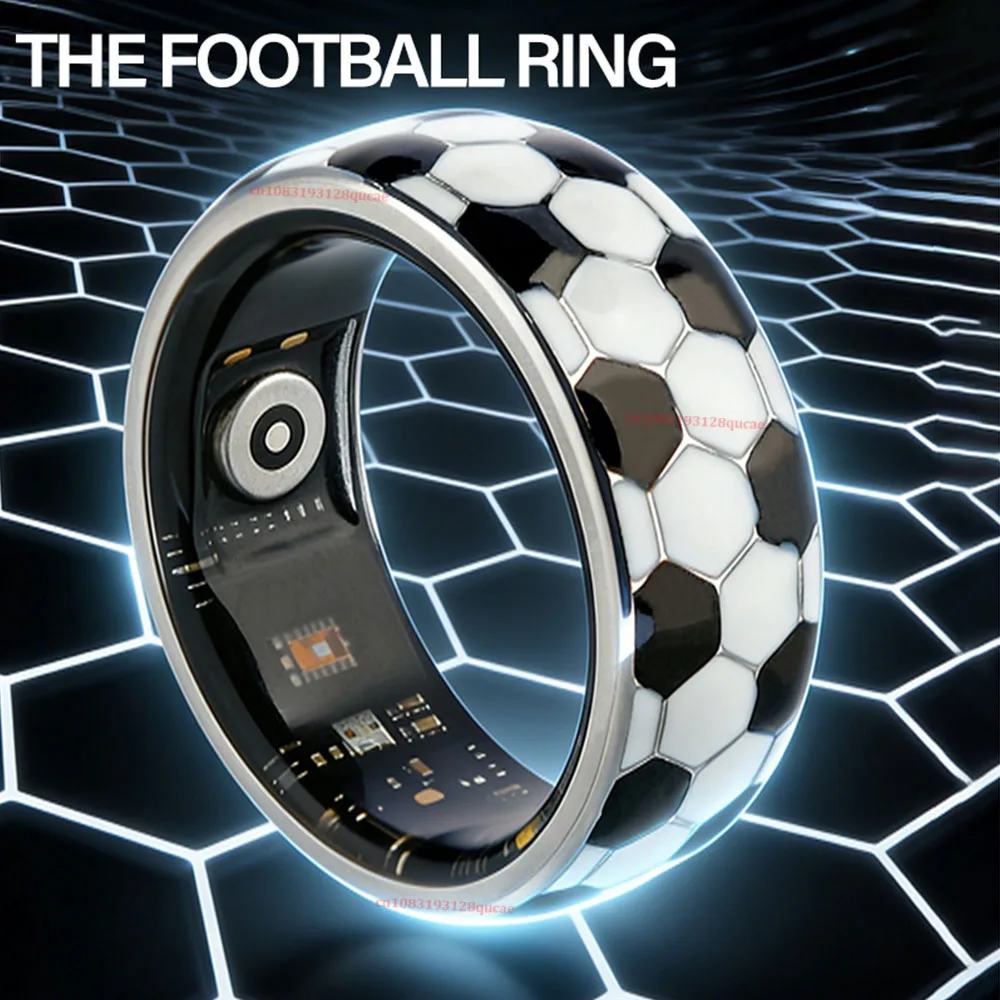 Nuovo Anello Smart con Motivo Calcistico, Impermeabile 5ATM, 128 Modalità Sportive, Monitoraggio 24H di Frequenza Cardiaca, Pressione Sanguigna e Stress, Anello Smart 2026