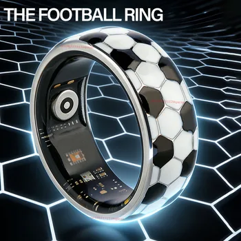 Nuovo Anello Smart con Motivo Calcistico, Impermeabile 5ATM, 128 Modalità Sportive, Monitoraggio 24H di Frequenza Cardiaca, Pressione Sanguigna e Stress, Anello Smart 2026