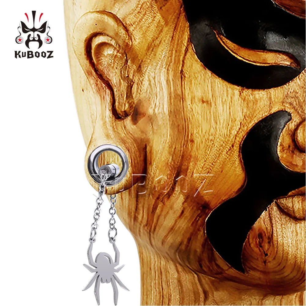 KUBOOZ 인기있는 스테인레스 스틸 자석 체인 스파이더 이어 게이지, 피어싱 터널 바디 쥬얼리 귀걸이 확장기, 2 개