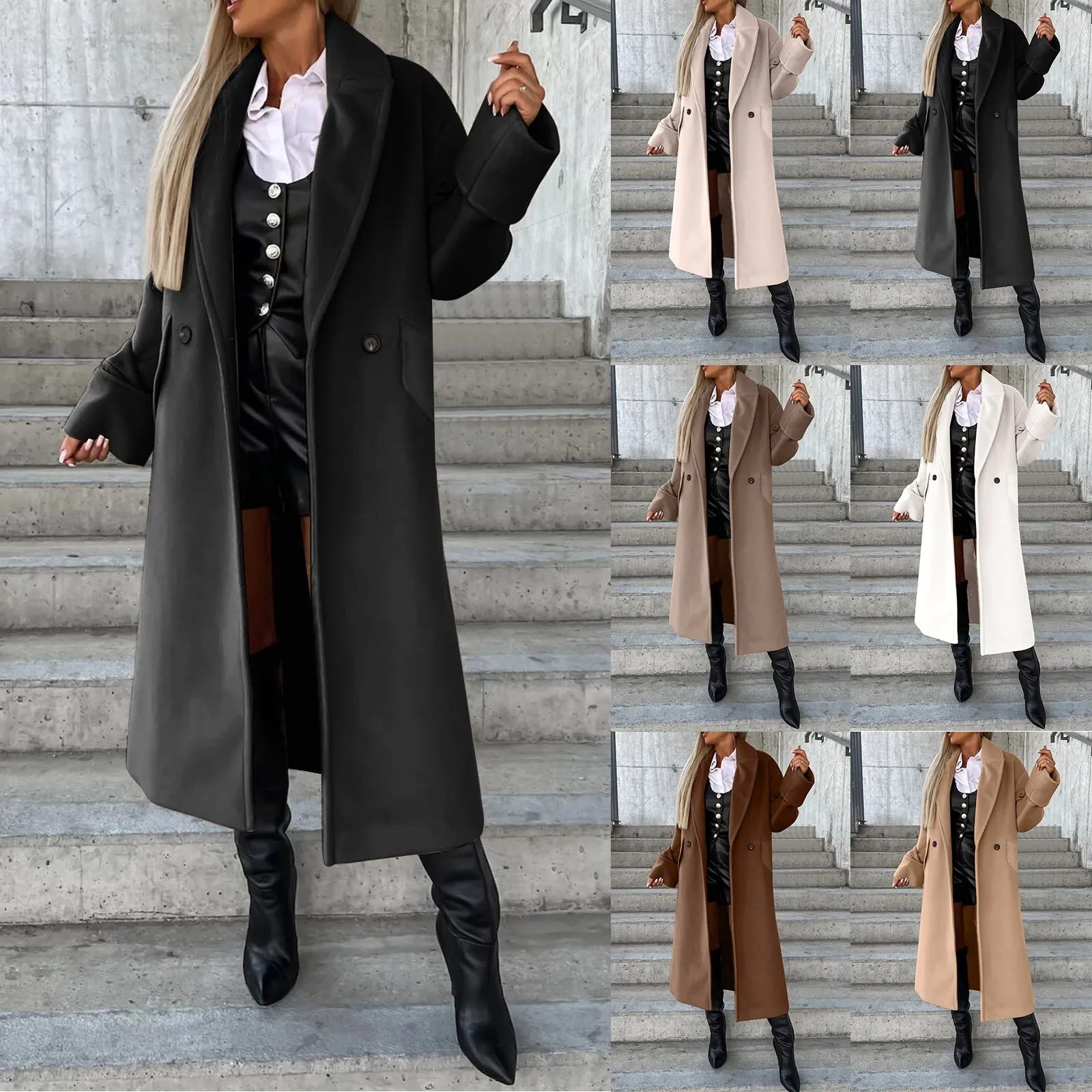 

Women Mid Long Coat Trench Coat Casual Mid Long Overcoat Lapel Open Front Cardigan Outwear Winter Coat