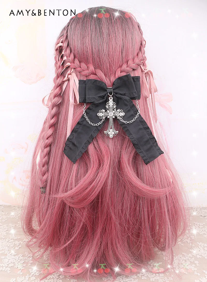 

Original Handmade Mine Series Barrettes Y2k Sub-Culture Rhinestone Cross Chain Bow Hair Clips Hair Accessories Dark Headdress