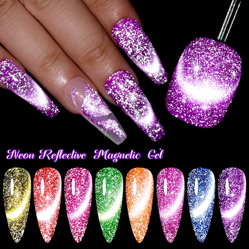 13PCS Reflective Glitter Magnetic Gel Set Fluorescent Green Semi Permanent Neon Glitter Gel Kit Nail Art  Varnsh Kit Supplies 4
