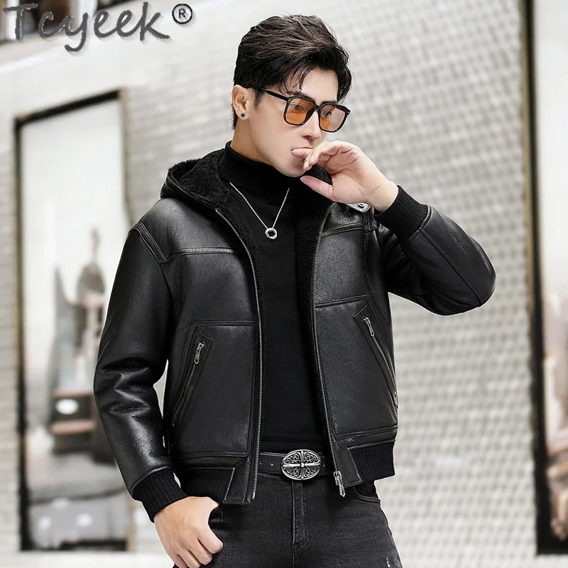 

Tcyeek Natural Sheepskin Coat Winter Jacket Men Thickened Wool Real Fur Coat Male Fashion Hooded Genuine Leather Man Jackets