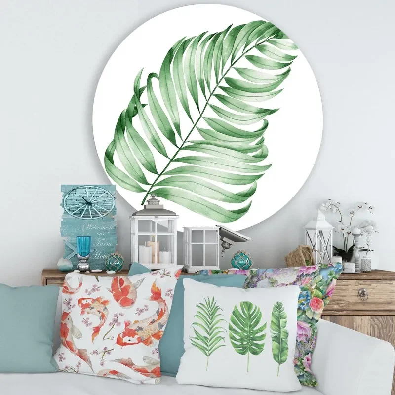

'Close Up Of Tropical Leaf Of Monstera II' Farmhouse Circle Metal Wall Art 36x36 - Disc of 36