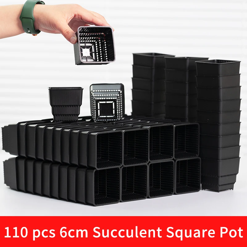 Meshpot 110 Stück 6cm Quadratische Sukkulententöpfe mit Luftlöchern Kaktus-Pflanzgefäße Anzuchttöpfe – Detail 8
