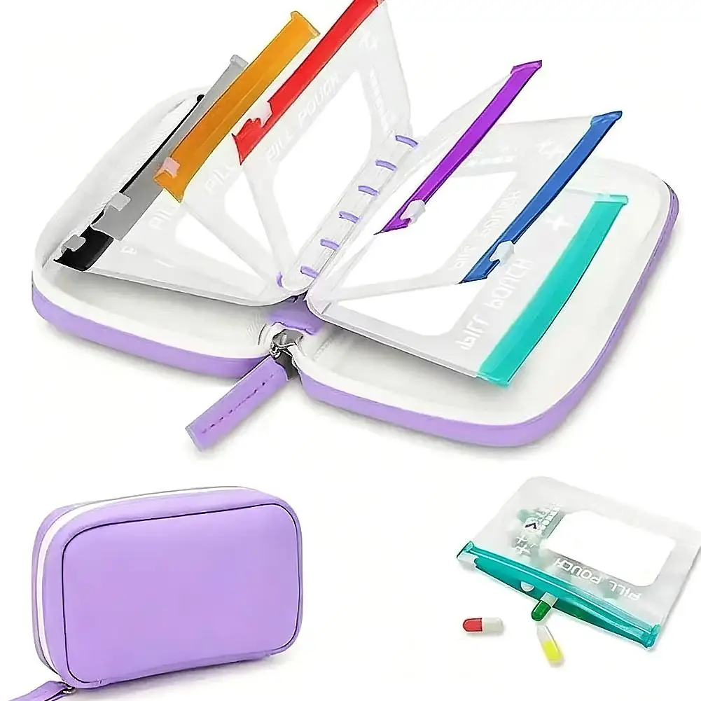 Waterproof Color-Coded Travel Pill Organizer Case with Reusable Pouches – Weekly Medicine Storage System