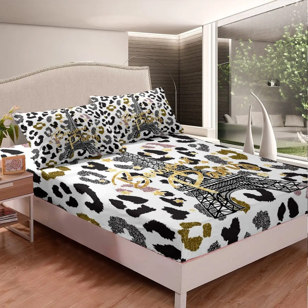 Leopard Print Fitted Sheet Twin Size Rose Flower Bedding Set for Kids Girls Women Room Decor Bed Sheet Set Branches Green Print 3
