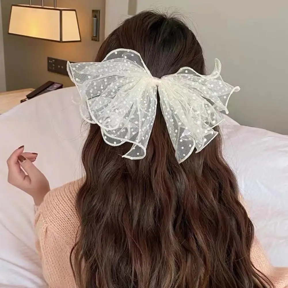 Girls Hair Clip Dot Bow Ladies Korean Style Anti Fall Dress Up Hairpin Good Elasticity Hairpin Jewelry Gifts Hair Accessories