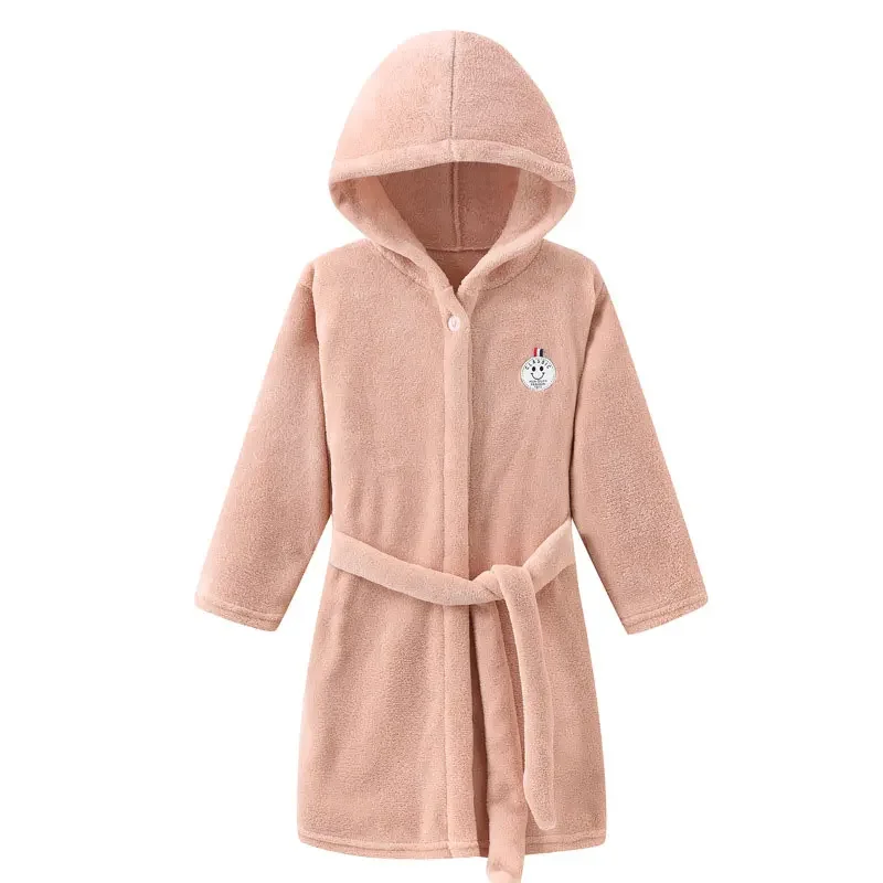 Fashion Solid Color Kids Clothes Girls Bath Robe Spring & Autumn Children Boys Bathrobe Long Sleeve Hoodie Boy Robes 2-8 Years