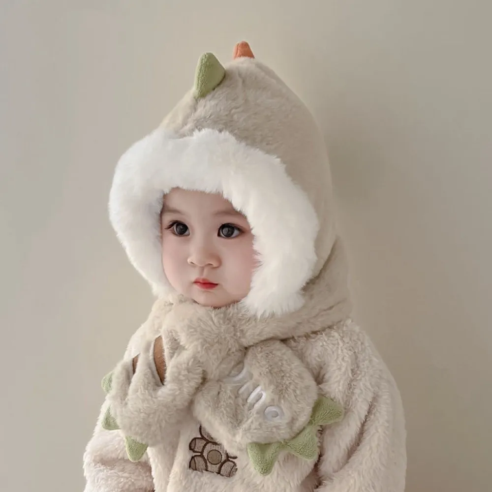Windproof Warm Dinosaur Hat Scarf Set for Kids Outdoor Sports