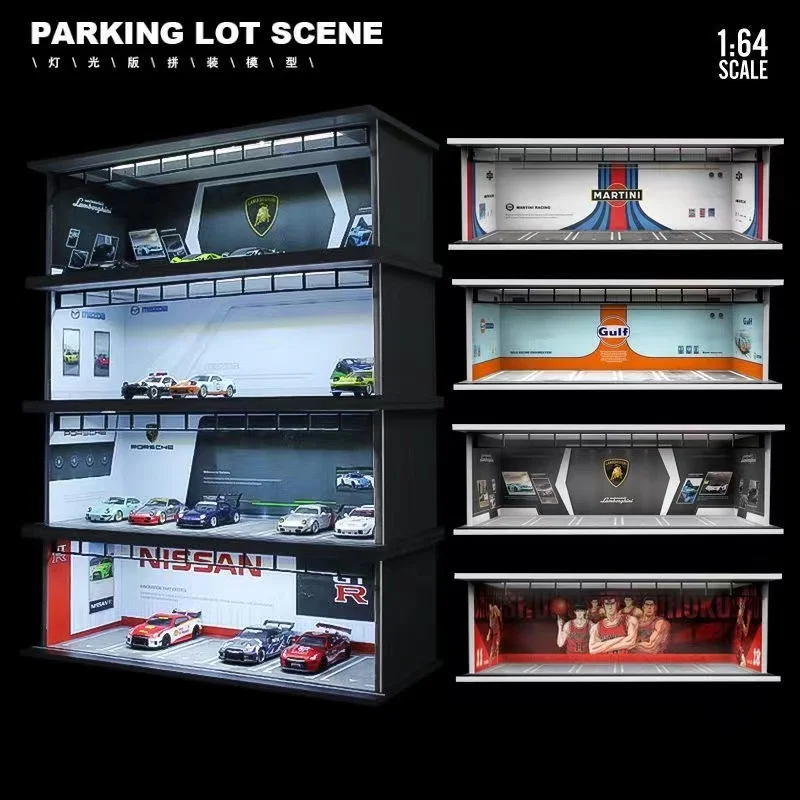 Timemmicro + Morear 1:64 Modello Di Auto Storage Garage Car Theme Assembly Scene Display Box Copertura Antipolvere Con Copertura Antipolvere A Luce Le
