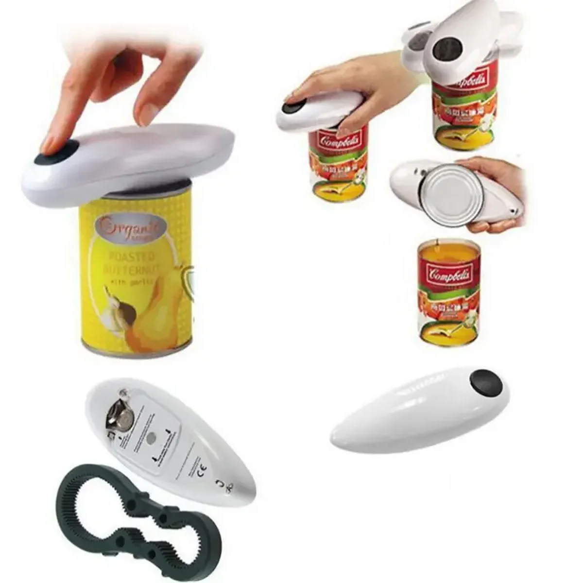 Electric can opener easy and easy to open cans and bottles complimentary 8-character bottle opener (No provided 2 AA batteries)
