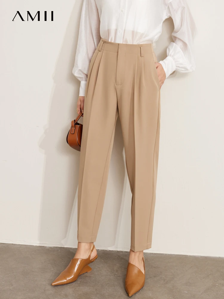 

Amii Minimalist Casual Pants Women 2023 Spring Fashion Trousers Office Lady Elegant Solid Ankle-Length Female Pants 12371171