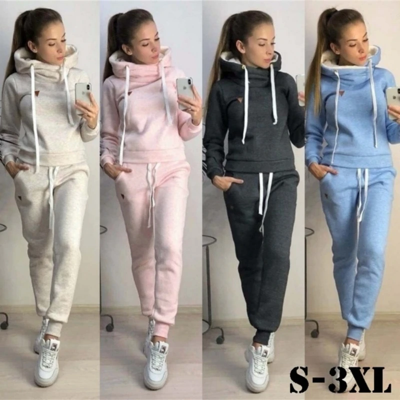 Women's high necked drawstring hooded sweatshirt+pants two-piece set Women's high necked warm long sleeved hoodie sports set new arrival men s sports trousers sets outfit tracksuit 2 piece sets t shirts trousers for mens short t shirts long pants sets