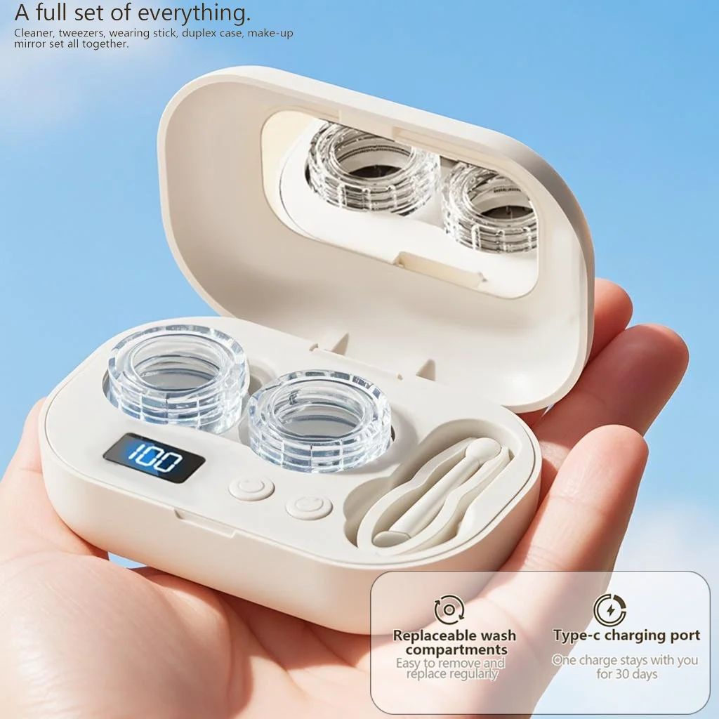Colored Contact Lens, RGP Lens and OK Lens Rechargable portable Ultrasonic Contact Lens Cleaner machine Fit Disposal Soft Lens,