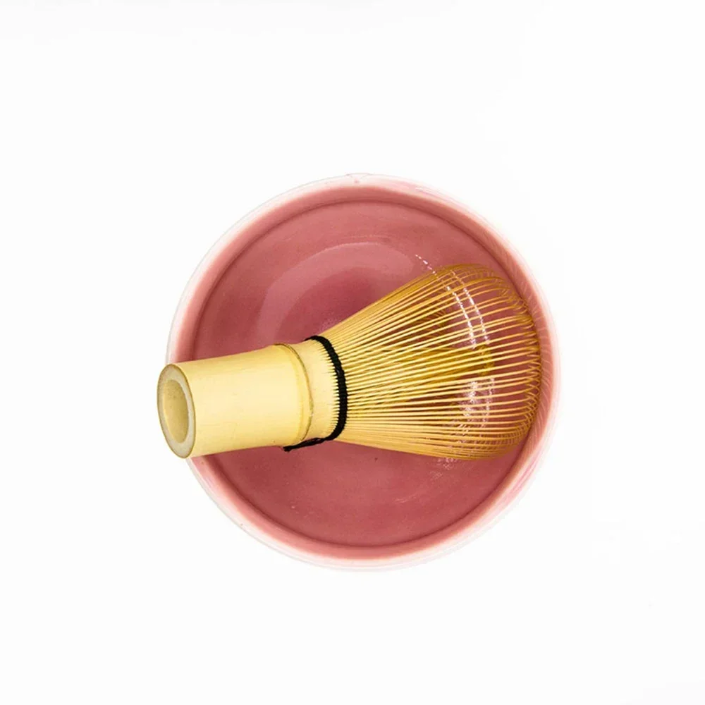 Japanese Ceramic Glossy Pink Matcha Bowl Macha Tea Whisk Chawan Chasen Holder Scoop Sifter Cup Ceremony Gift Set Matcha Tea Set Matcha Tea Tools