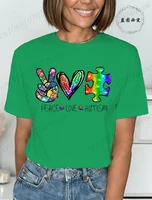 Autism Awareness T-Shirts for Women,We Wear Blue Tee Shirt,Fashion Autism Tops Graphic T-Shirts Women Short Sleeve Clothing - Image 2