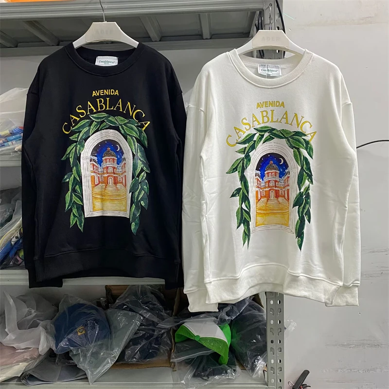 

New Castle Print Casablanca Sweatshirts Men Women Cotton Loose Hoodie Black White Pullovers With Tag gym