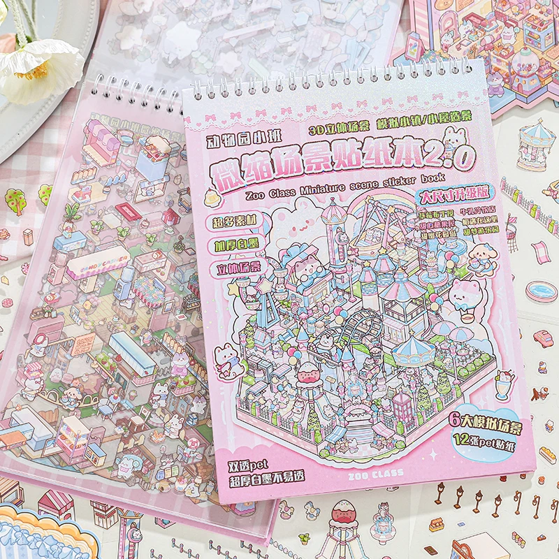 20Pcs 20in1 Cartoon Landscape Sticker Book DIY 3D Pocket Cabin Scene Stickers Gift for Kid Child Scrapbook supplies
