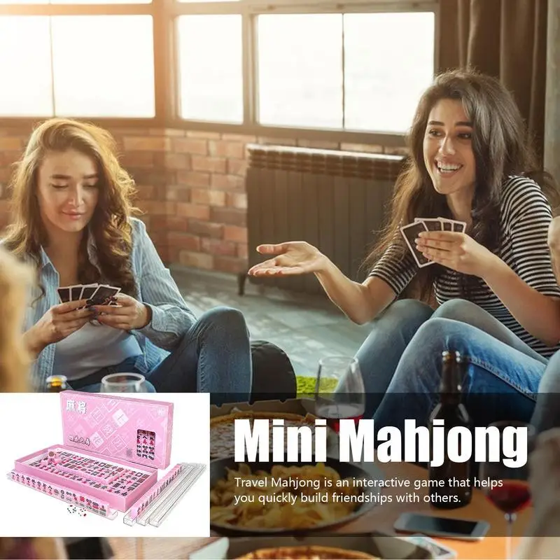 Travel Mahjong Game Set Small Chinese Mahjong Set Portable Mini Mahjong Board Game Set For Family Dormitory Student Dormitory 2