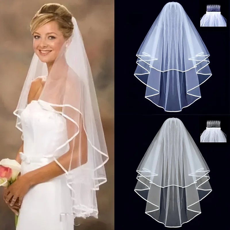 1pc Solid Bridal Veil With Hair Comb Minimalist Non Slip Mesh Veil Elegant Headwear Decorative Hair Accessory