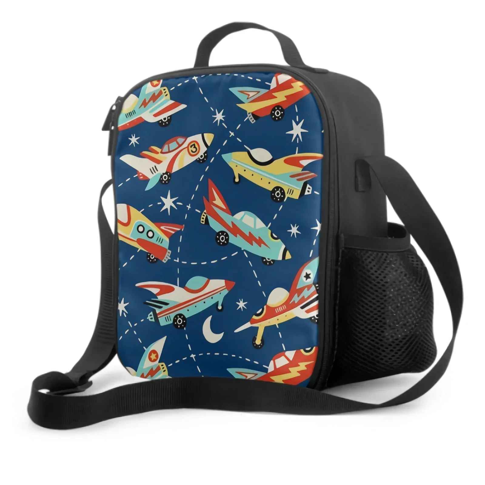 

Ланч-бокс с узором в виде винтажных космических автомобилей, переносной охлаждающий термоконтейнер для мальчиков и девочек, школьный дорожный Пикник